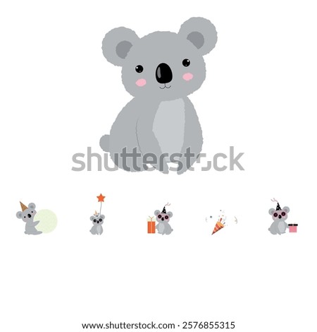 Set of stickers for notes and bookmarks With koala. Happy holidays. Notes for school, university and office.