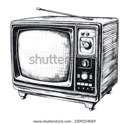 Hand drawn television. Retro halftone collage element. Vector illustration of grunge art templates. Dotted pop art vintage style.