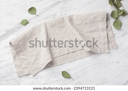 Image, Stock Photo Flatlay of blue linen bed cloths and pillow, morning concept