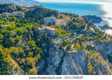 Similar – Image, Stock Photo View from Taormina on a railway station  in Sicily