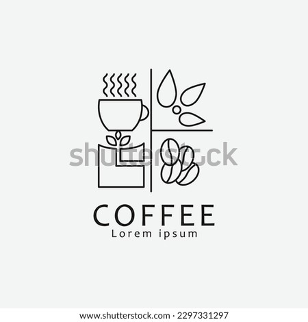 line art coffee shop icon logo design, seed coffee vector design