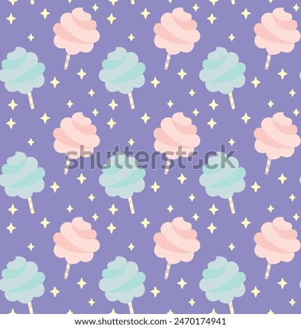 Seamless pattern with cute cotton candy. Vector colorful background in flat style.	