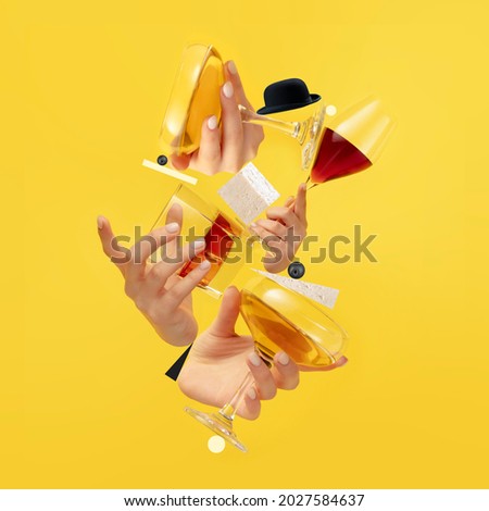 Similar – Image, Stock Photo human hand holding yellow mushroom. autumn forest, evening golden sunset, blurry trees and dirt sand road in background