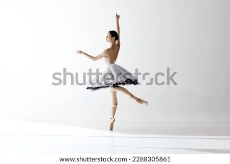 Similar – Image, Stock Photo Ballerina in tutu balancing on tiptoes in studio
