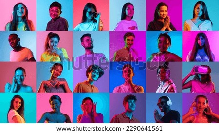 Similar – Image, Stock Photo Young man in neon red illumination