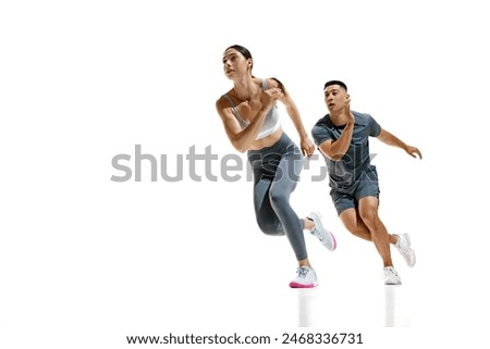 Similar – Image, Stock Photo Athletic woman running on paved street