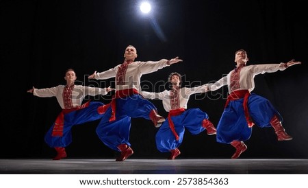 Similar – Image, Stock Photo Ukrainian man warrior dressed in a military pixel uniform stands on a white isolated background