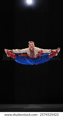 Similar – Image, Stock Photo Ukrainian man warrior dressed in a military pixel uniform stands on a white isolated background