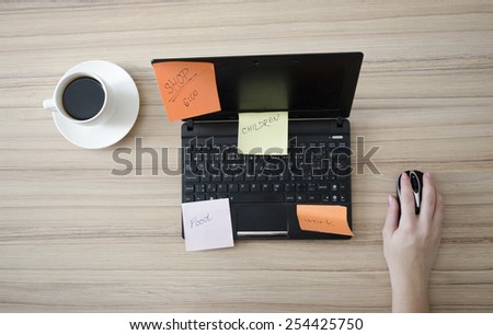 woman hand and equipment for e-business