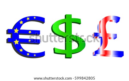 Three types of currency. Euro, dollar, pound isolated on a white background. Colorful money. Flags and main color of states