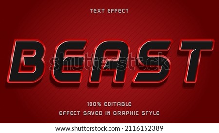 Modern 3d Black In Gradient Red Word Beast Editable Text Effect Design Template. Effect Saved In Graphic Style