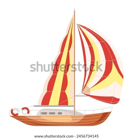 Boat with red-yellow sails, isolated on a white background.Vector illustration of a sea vessel for summer designs.