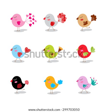Colorful collection with cute birds. Set of cute bird isolated on white background. vector illustration