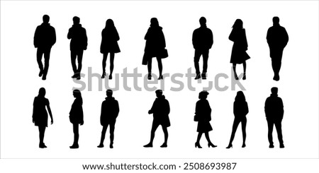 Dynamic set silhouettes of a man and woman in various styles on a white background