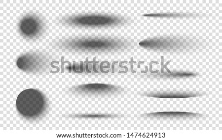 Realistic round shadow with soft edges. Gray round and oval shadows isolated on transparent background.