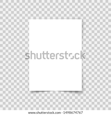 Vector sheet paper A4 format with shadows. White realistic blank paper page. Mock up design leaflet or banner template on transparent background.