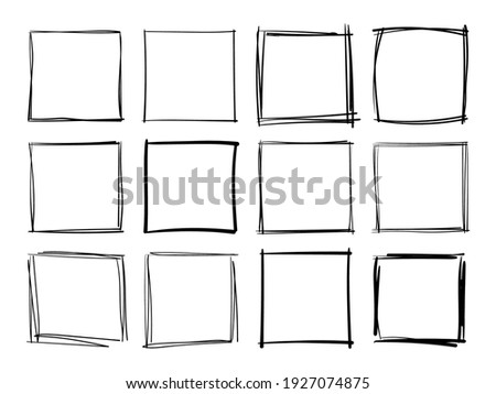 Hand drawn frames. Handdrawn square frame. Vector borders grunge template set.
