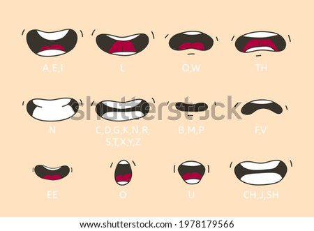 Cartoon talking mouth and lips expressions. Talking mouths lips for cartoon character animation.