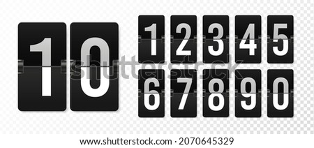 Countdown scoreboard numbers. Score vector realistic timetable. Mechanical retro airport flipboard. Counter mockup Imagine de stoc © 