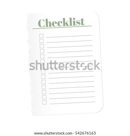 Check list. Torn a blank sheet of paper to record the completed tasks. Vector illustration. Isolated on white background.