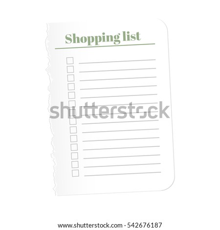 Shopping list. Torn a blank sheet of paper to record the completed tasks. Vector illustration. Isolated on white background.