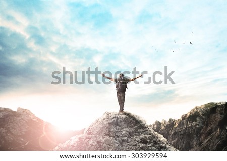 Similar – Image, Stock Photo passionate traveller and hiker discovers the beauty of the ponta de sao lourenco area on the island of Madeira, Portugal at sunrise. A view of part of the wild nature of the peninsula