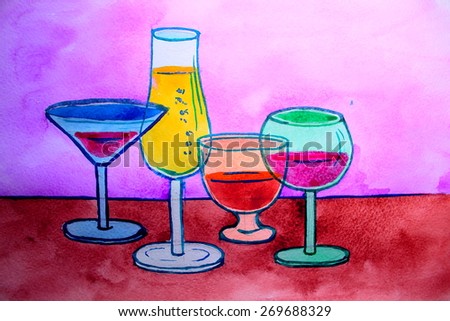 Abstract watercolor - glasses with drinks. Backgrounds & textures shop.