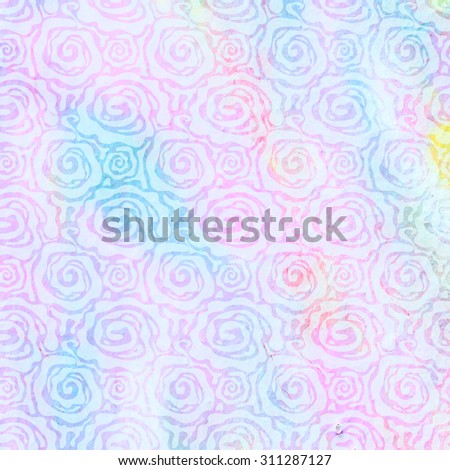 Art Deco style watercolor roses pattern. Purple. Backgrounds & textures shop.