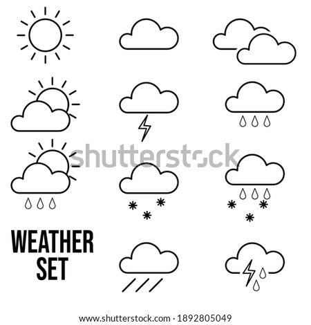 weather set icon black and white line art