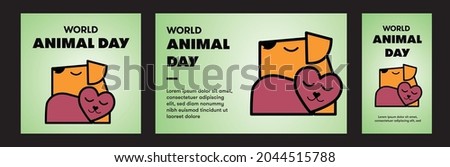 World Animal Day on October 4. Vector illustration. Cute cat and dog in the heart shape.