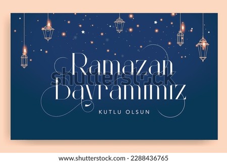 Holy Month of Muslim Community Ramadan Kareem, Feast of the Sacrifice greeting card, social media template, poster.(Turkish translation: Ramazan Bayramınız kutlu olsun. Kurban Bayramınız kutlu olsun.) Foto stock © 