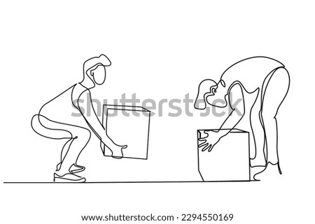 male employee  lift box right position and wrong position line art