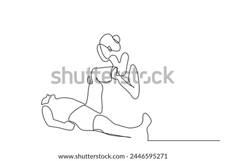 old person doctor physical therapy leg treatment health one line art design vector