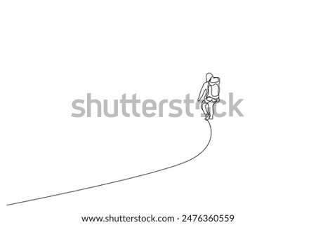 man person nature backpack nike climbing lifestyle one line art design vector