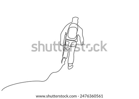 man person nature backpack nike climbing lifestyle one line art design vector