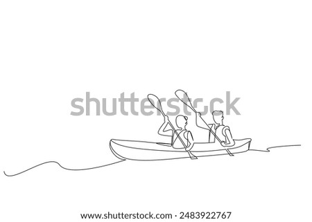 canoe kayak boat athlete people together activity one line art design vector