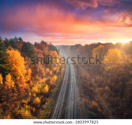 Image, Stock Photo #Railroad tracks from above