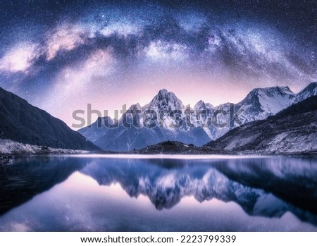 Similar – Image, Stock Photo Sunset sky over mountain ridge