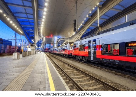 Similar – Foto Bild Bahnhofsgleise eines Bahnhofs mit Signalen in Split