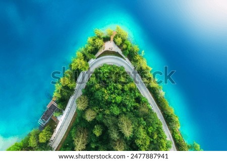 Similar – Image, Stock Photo Aerial view of Bled island on lake Bled, and Bled castle and mountains in background, Slovenia.