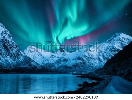 Similar – Image, Stock Photo Night Starry Sky With Glowing Stars Above Countryside Landscape. Rural Field Meadow In Summer. Illumination Lights Of Town On Horizon