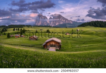 Similar – Image, Stock Photo Alpine meadow with yellow flowers in mountains