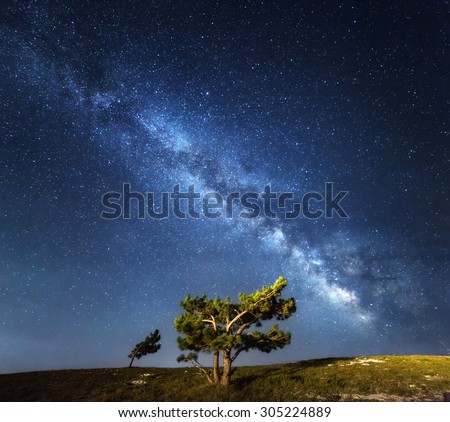 Milky Way. Beautiful summer night sky with stars in Crimea.