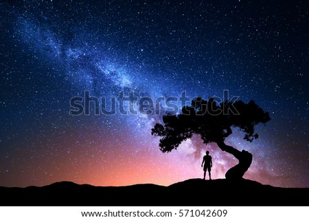 Similar – Image, Stock Photo Man standing under starry night