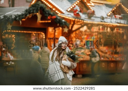 Similar – Foto Bild Frau auf Weihnachtsmarkt