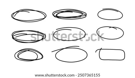 Collection circles in trendy style. Hand drawn. Doodle. Vector. Textbox, bubbles. Frame. Editable stroke. Pencil. Element, shapes design. Line and underline. Mark. Curves. Abstract scribbles. Brush