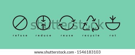 Zero waste. Ecology vector web banner. Reuse Reduce Recycle Rot Refuse. Zero waste. Conscious consumption. Neo mint. Stock foto © 
