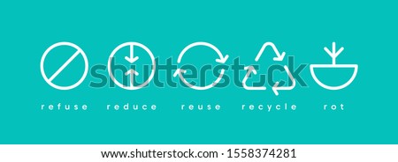 Zero waste. Ecology vector web banner. Reuse Reduce Recycle Rot Refuse. Zero waste. Conscious consumption. Neo mint. Foto stock © 