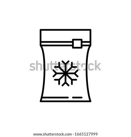 Vector frozen food bag icon outline. Symbol linear illustration of packaging for frozen and vacuumed food. Containers and bags for food semi-finished products frozen.