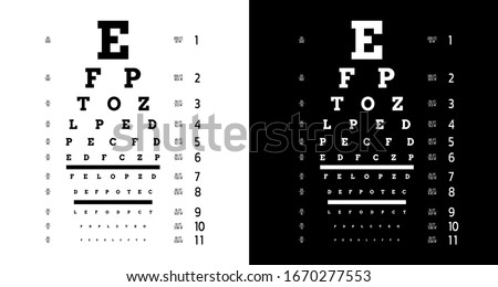 Poster for vision testing in ophthalmic study with which the doctor is testing people on the quality of their vision. Eye test chart